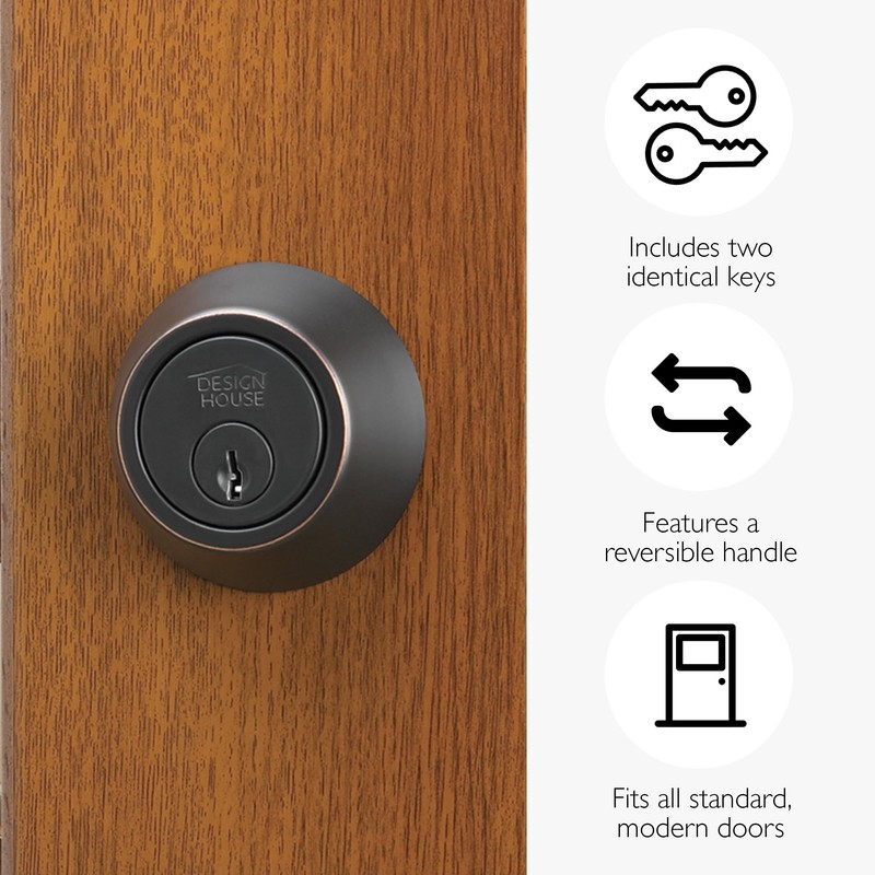 Design House Pro Deadbolt, Single Cylinder, 2-Way with Latch, Round