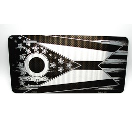 DIGIART INTERNATIONAL OHIO STATE FLAG AMERICAN FLAG BRUSHED METAL CAR NOVELTY LICENSE PLATE AUTO TAG