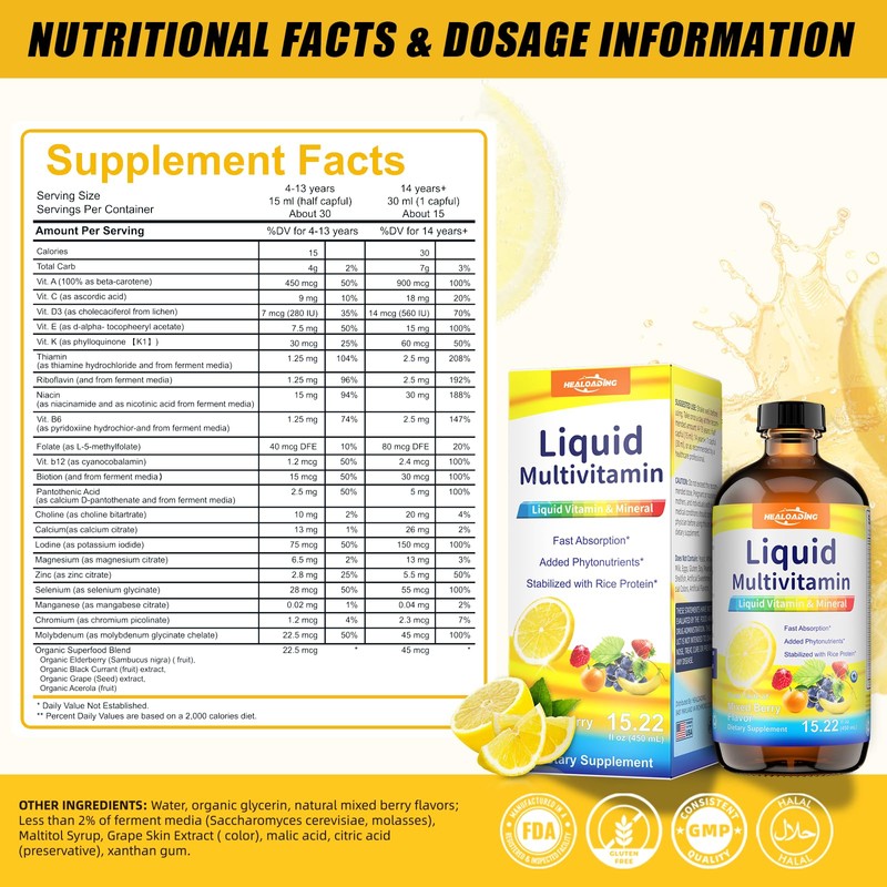 HEALOADING Nutritious Liquid Multivitamin for Women：Liquid Multi Vitamin with Amino