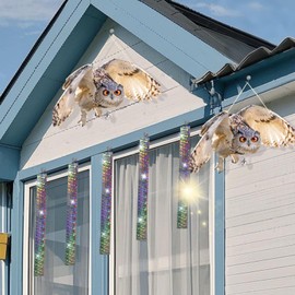 Plastic Owl to Scare Pigeon Away from Porch Patio Balcony, Flat Fake Owl to Keep Pigeon Away 2Pcs, Pigeon Scare Devices with Reflective Tape, Garden Owl to Scare Woodpecker Squirrel for Outdoor