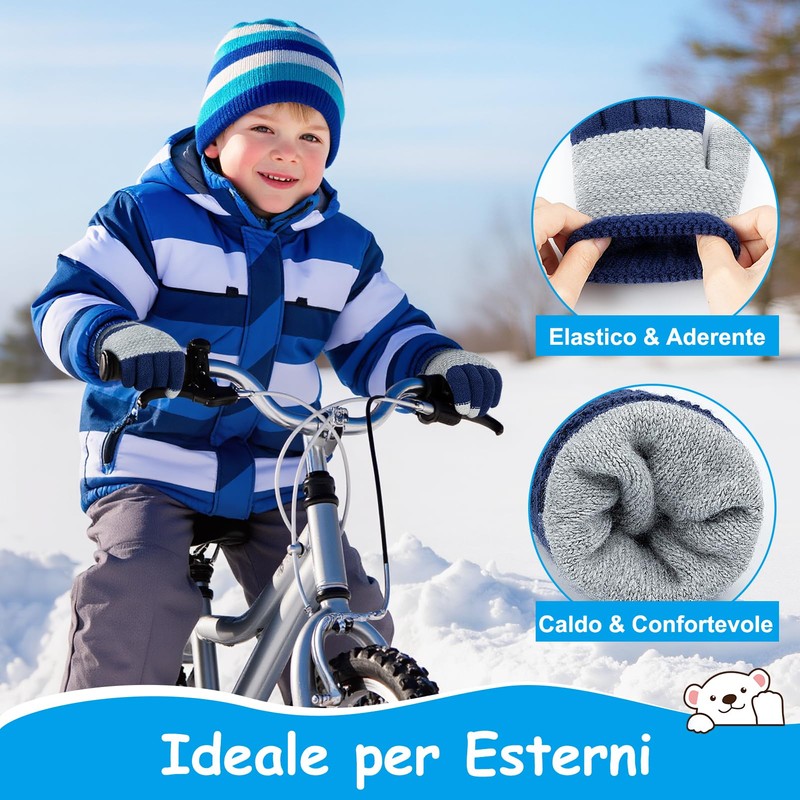 Kiiwah 3 Paia Guanti Invernali a Dita Bambini, Guanti in