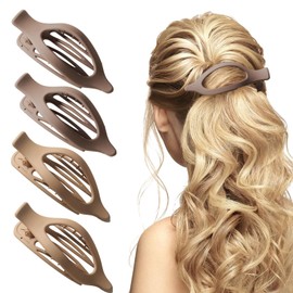 4 PCS Flat Hair Clips for Women Girls, Duckbill Hairclips Flat Claw Clips for Thick or Thin Hair, Side Slide Hair Claws Hair Styling Accessories for Daily Use (2x Coffee, 2x Khaki)