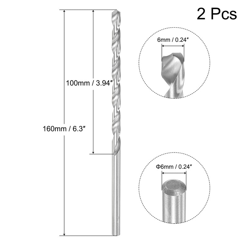 sourcing map HSS(High Speed Steel) Extra Long Twist Drill Bits,