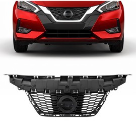 HECASA Front Upper Grille Compatible with 2020-2021 Nissan Versa S Sedan NI1200311 623105EF0A 62310-5EF0A Bumper Grill Assembly Plastic Black Replacement