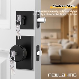 Newlaking Matte Black Exterior Door Knob with Deadbolt Set - Heavy Duty Zinc Alloy Front Door Lock with Keyed Alike Entry, Square Design, Easy Installation, Fits 2-3/8" or 2-3/4" Backset (1 Pack)