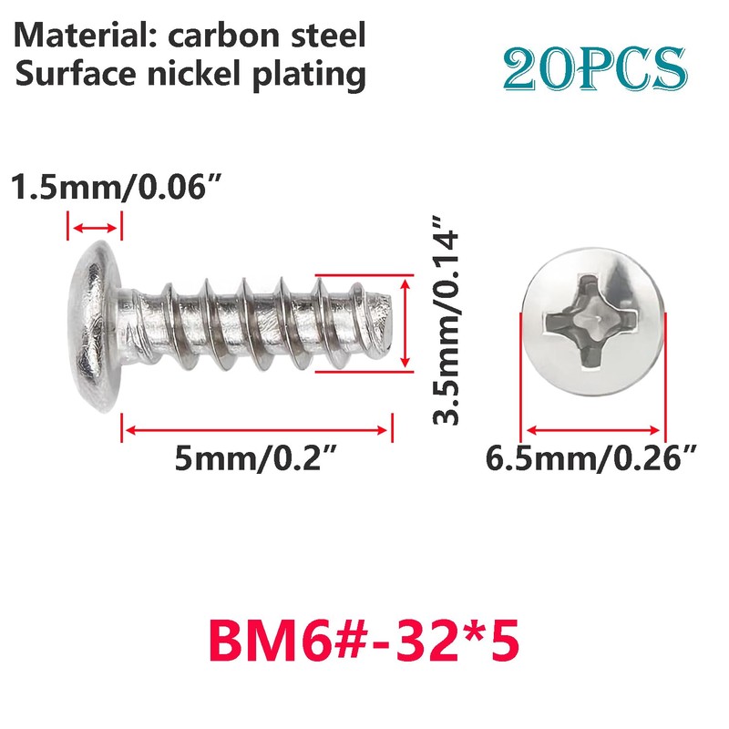 Ctyjia 20 PCS Phillips Pan Head Screws, BM#6-32x5mm Computer Screw,