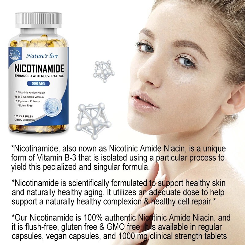 NAD Supplement - Nicotinamide 500mg Resveratrol 100mg - Anti-Aging 120