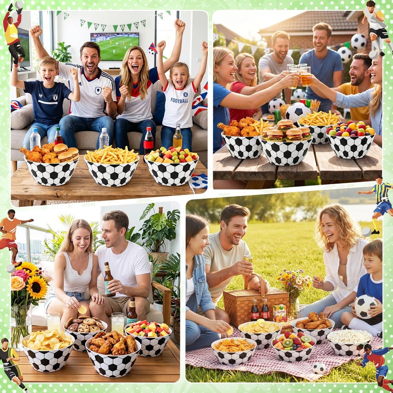 4-Pack Large Soccer Serving Bowls, Reusable 9.45" Melamine Snack Bowls