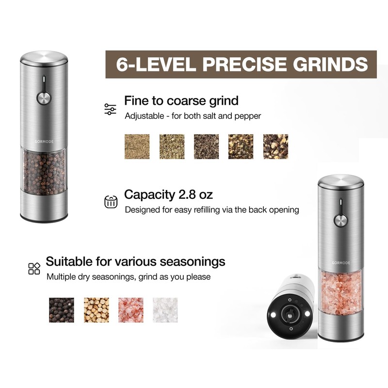 Electric Pepper Grinder and Salt Mill Set - Large Capacity