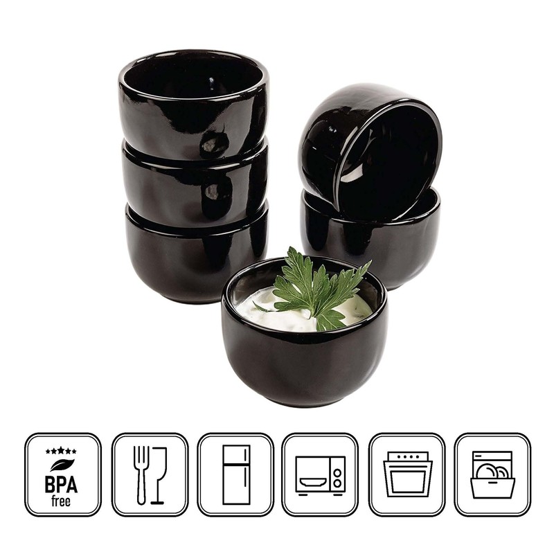 Urban Lifestyle 6 x Round Sauce Bowls Black Kuro (6