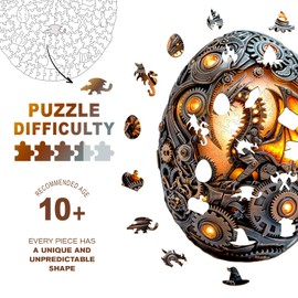 Wooden Puzzles for Adults - Challenging Mechanical Dragon Egg Adult Puzzle, Unique Animal Shaped Wooden Jigsaw Puzzles for Adults, Creative Gifts Family Games 12.7 * 9.6in 200pcs