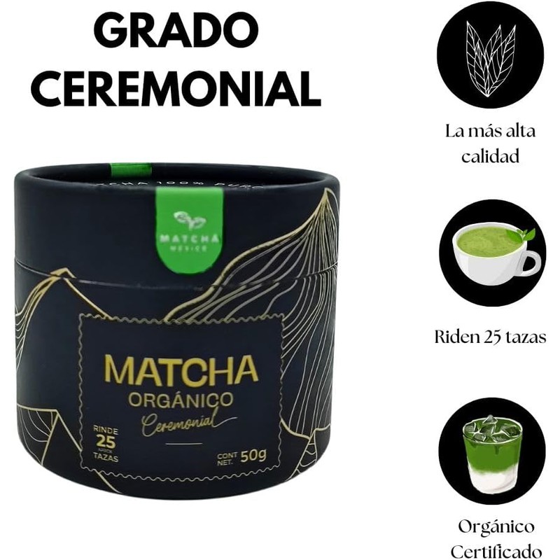 Matcha México Té Matcha Orgánico Ceremonial, Grado Ceremonial, 100% Puro,