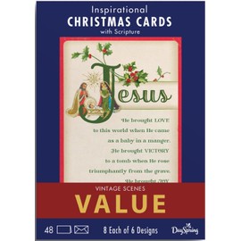 DaySpring - Vintage Christmas Blessings Value Box: Inspirational Christmas Cards with Scripture - 8 Each of 6 Designs - 48 Christmas Boxed Cards and Envelopes