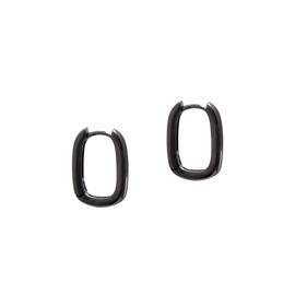 925 Sterling Silver Tiny Huggie Hoop Earrings Rounded Rectangle, Black Rhodium Plated