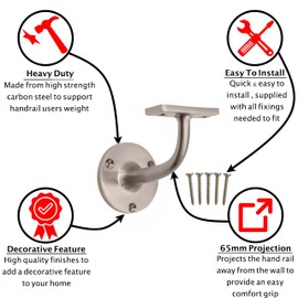 Satin Nickel Handrail Brackets for Stair Bannister Handrail Wood and Steel Handrail - Pack of 4