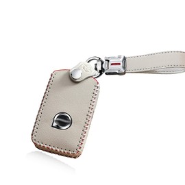 HIBEYO Smartkey Car Key Case Fits Volvo Leather Cover Protective Case for Volvo S90 V90 XC90 XC60 XC70 XC40 S80 S60 V70 V90 for Keyless Remote Control Key Case White