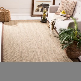 SAFAVIEH Natural Fiber Collection Area Rug - 6' x 9', Natural & Dark Brown, Border Herringbone Seagrass Design, Easy Care, Ideal for High Traffic Areas in Living Room, Bedroom (NF115K)