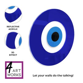 4ArtWorks - 3D Evil Eye Wall Decor Ornament (16" Diameter) | Good Luck Charm for Walls, Offices & Living Spaces | Premium Blue Acrylic Decoration for Artistic Expression & Protection | Great Gift