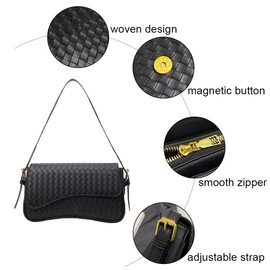 AndThere Woven Leather Clutch Bag for Women Handbags Small Shoulder Bag Hobo Woven Crossbody Bags with Magnetic Buckle Ladies Handbag Mini Clutch Purse for Party Prom Wedding