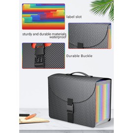 Vanulee File Organiser Box File Folder,13 Pockets Document Organiser Concertina File Expanding Filing Folders for A4 Paperwork,Paper Bills Receipt File Box Filing Cabinet,Sturdy Handle,2 Tabs,Diamond