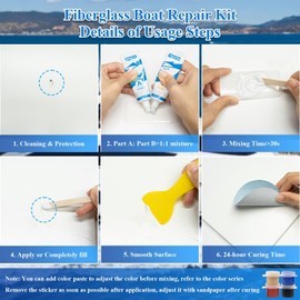 VIKEYTIM Marine Fiberglass Repair Kit (Color Match), 3.5oz/100g Gel Coat Repair Kit for Boats, Fiberglass Repair Fix Holes, Chips, Deep Cracks, Ceramic, Porcelain Fiberglass Filler