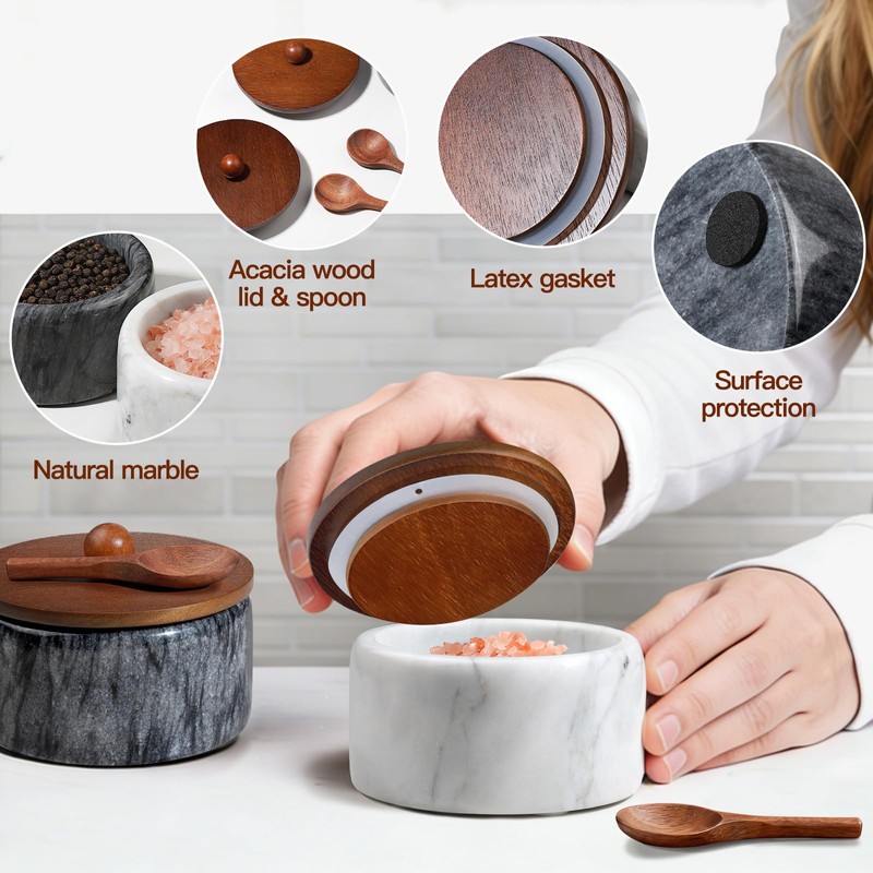 MINCORD Natural Marble Salt and Pepper Bowls Set of 2