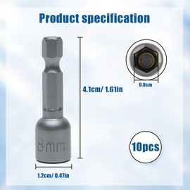 10pcs 1/4 Inch Hex Allen Key Drill Bit Set,8mm Magnetic Drill Bit Set for Impact Driver,42mm Length for Power Tools