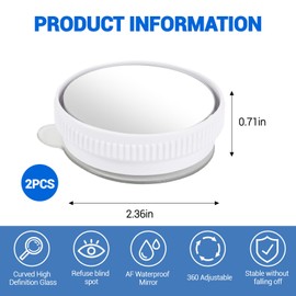Ongfuwu 2PCS Blind Spot Mirror for Cars, Round HD Glass Car Blind Spot Mirror with Suction Cup, Convex 360° Wide Angle Side Rear View Mirrors, Adjustable Reusable Mini Rear View Mirrors (White)