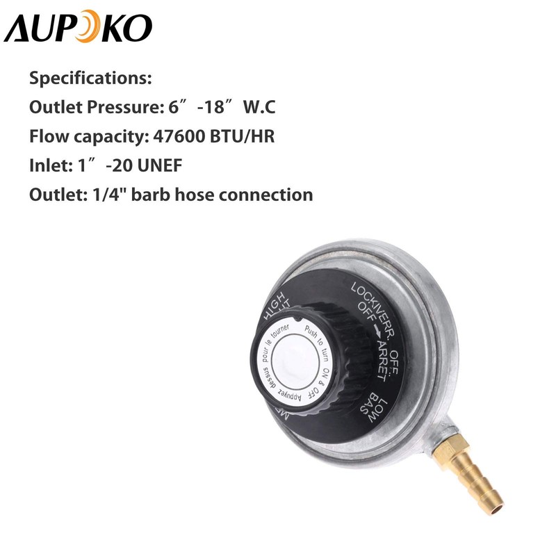 Aupoko Low Pressure One Pound Propane Tank Gas Regulator Valve,