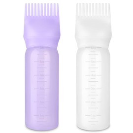 FXSPLCZ 2 Pack Root Comb Applicator Bottle Oil Applicator for Hair Dye Hair Oiling Bottle with Graduated Scale, 6 Ounce (Purple & White)