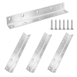 Redunest L Bracket, Heavy Duty Corner Brace, 4 Pack 8" Shelf Bracket Angle Bracket for Shelves, Polished Silver Stainless Steel Braces for Wood,200mm Overall Length