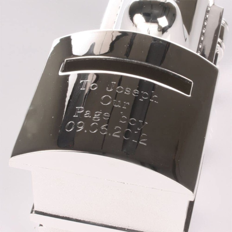 The Gift Experience Silver Plated Train Money Box | Engraved