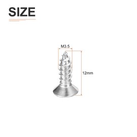 DTGN 100pcs M3.5x12mm Flat Head Wood Screws 304 Stainless Steel Cross Head Self Attacking Nail Screws - Suitable for Woodworking and Furniture - Silver