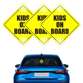 Kids on Board Car Safety Signs,3 PCS 5"x5" Baby On Board Sign for Car with Double Suction Cups,Bright Yellow and See,Reusable Child on Board Car Sign for Car Window Cling