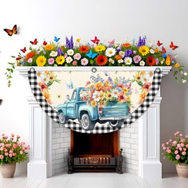 Cheerupp 4 Pcs Spring Summer Pleated Fan Flags, Garden Flower Bunting Fan Flag Decoration with Metal Grommet 1.5 x 3 Ft, Floral Half Fan Flag Banner for Indoor Outdoor House Garden Patio Yard Decor