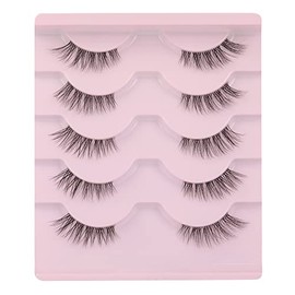 Ruairie False Eyelashes Natural Half Lashes With Clear Band 5 Pairs False Lashes Fluffy Wispy Fake Eyelashes Strip