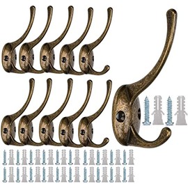 Double Coat Hooks Wall Mounted Heavy Duty Made of Strong Metal (Antique Brass, 11 Pieces)