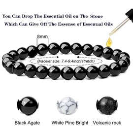 ONESING 3 Pcs 8mm Gemstones Beaded Bracelets Healing Crystals Stones Essential Oil Diffuser Bead Bracelets Set for Men Women