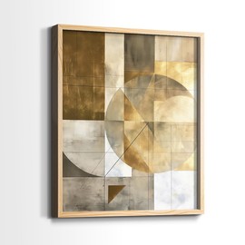 Renditions Gallery Set of 2 Peel & Stick Framed Prints, Abstract Wall Art, Geometric Design with Metallic Tones Wall Decor, Re-Stickable - Ready to Hang - 11"x14" - Natural Frame LT594