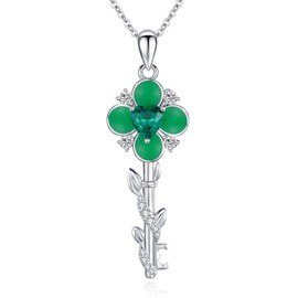 Lmoneta Four Leaf Clover Key Necklace Sterling Silver Leaf Clover Pendant Patricks Day Jewelry for Women, Normal, Sterling Silver, No Gemstone