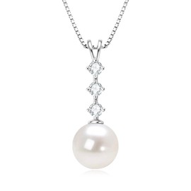 DENGGUANG Simple Pearl Necklace for Women, 925 Sterling Silver Freshwater Cultured Single Pearl Pendant Necklaces, Anniversary Birthday Wedding Jewelry Gifts for Mom Wife Daughter, Sterling Silver,