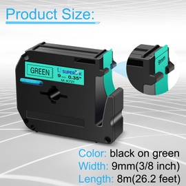 USUPERINK Compatible for Brother P Touch M Tape M-K721 MK721 M721 M-721 9mm 3/8 Inch 0.35'' Green Label Tape for PT-M95 PT-70BM PT-90 PT-80 PT-65 PT-70 PT-70SR PT-85 Label Maker Tape Black on Green