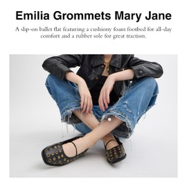 Coach Women's Emilia Mary Jane Ballet Flat, Black Grommet, 7.5