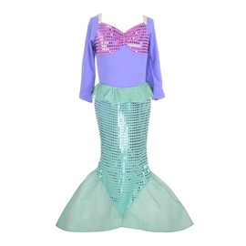 Lito Angels Princess Ariel Mermaid Dress, Costume, Party Fancy Dress for Children, Girls, Age 4-5 Years, Purple, Size 110
