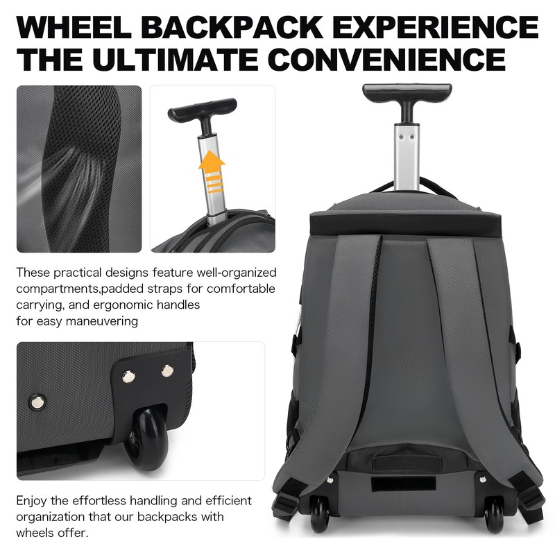 Boavan Rolling Backpack,Wheeled Backpack (Grey)