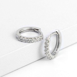 Mini Huggie Earrings Silver 925 Piercing Ear Cuffs Tiny Hoop Earrings with CZ 6mm (Mini-hoop-Silver-8mm)