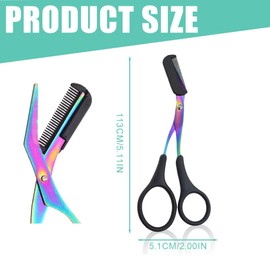 NHPY Pack of 2 Eyebrow Scissors with Comb, Eyebrow Scissors, Comb Men, Eyebrow Razor, Eyelash Comb, Stainless Steel Beauty Eyebrow Trimmer, Shaper Scissors Brush, black