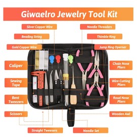 Jewelry Making Kit for Adults, Jewelry Making Supplies with Jewelry Making Tools, Jewelry Pliers, Jewelry Wires, Findings, Necklace Chains, Magnifier and Storage Bag (Pink)
