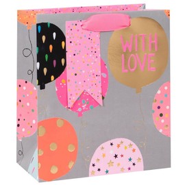 Glick Luxury Gift Bag, Medium Gift Bag, Celebration Gift Bag, Paper Salad Balloons Gift Bag, Gift Wrap Bag, 200x225x100mm, Pink