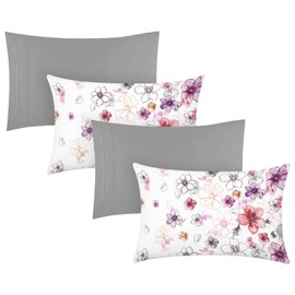 YIYEA Pillow Cases Standard Size Set of 4, Ultra Soft 1800TC Hotel Quality Double Brushed Microfiber Embroidered Pillowcases and Floral Pillow Covers, Envelope Closure, Fade Resistant (20"x26")